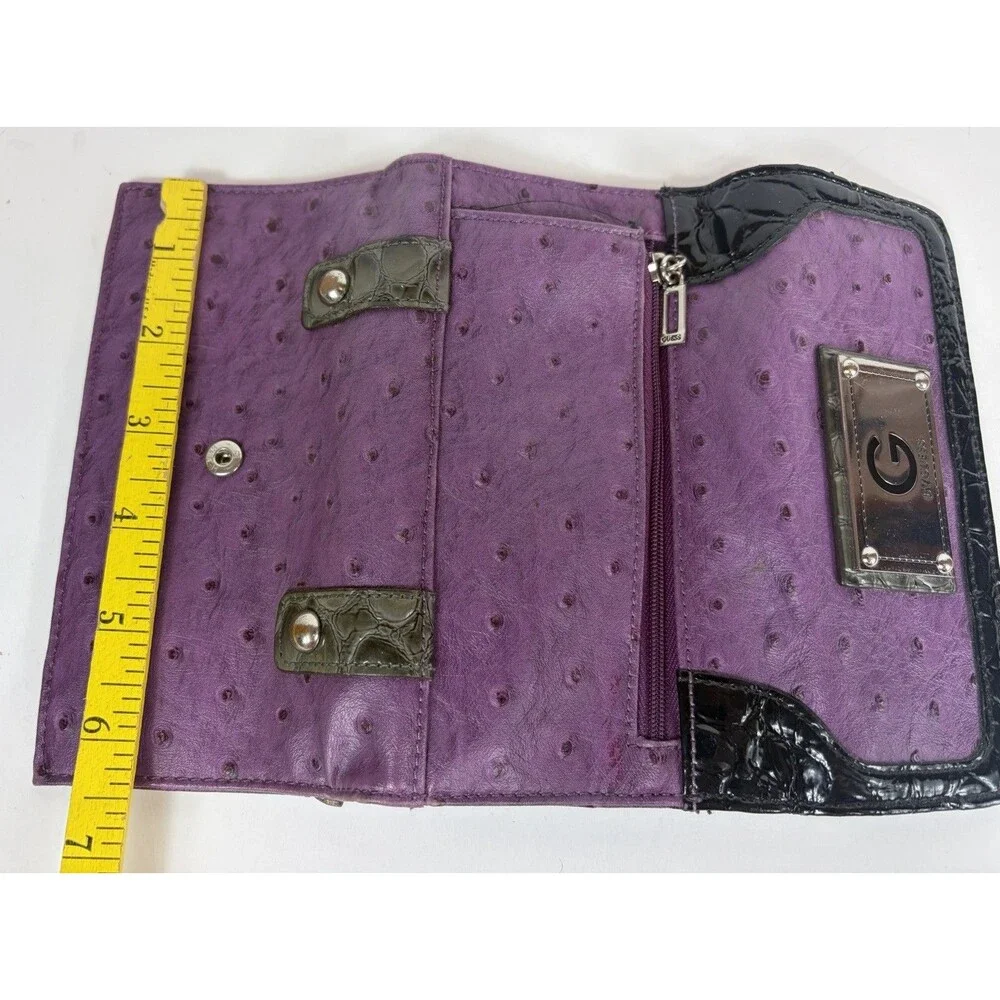 Guess Wallet Ostrich Embossed Y2K Purple And Black 6.5” X 3.5”